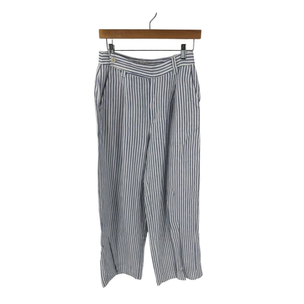 Madewell 100% Linen Wide Leg Pants Striped Size 2 Coastal Nautical Preppy